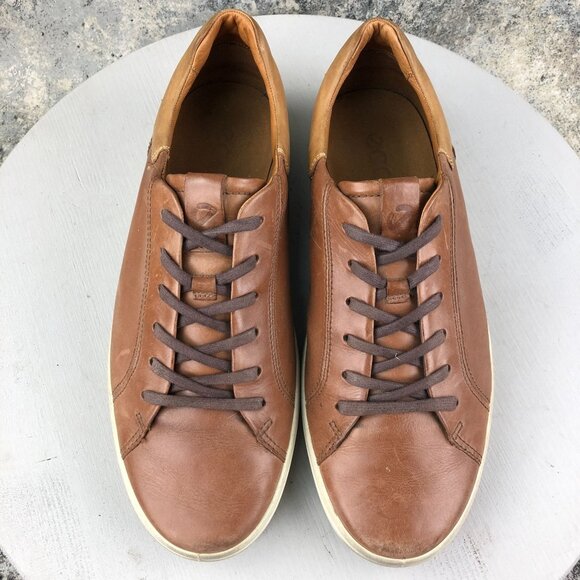 Ecco Men's Size 10 EXTRA WIDTH Soft 7 Brown Leather Lace-Up Low Top Sneakers - Picture 3 of 15